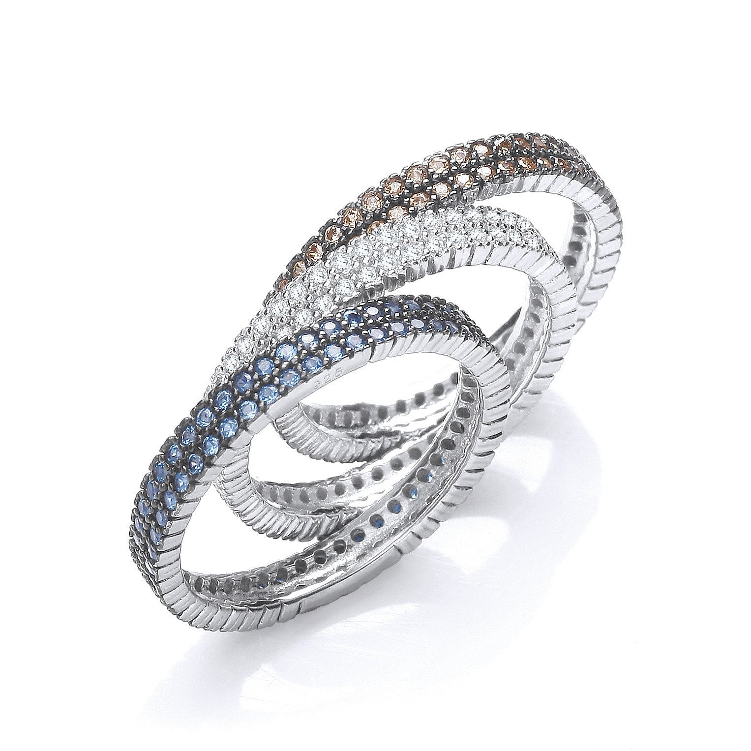 Micro Pave' 3 Band Ring (White, Sapphire & Champagne) - Fine Ring - Certified Authentic – Luxury Jewellery by Imperial